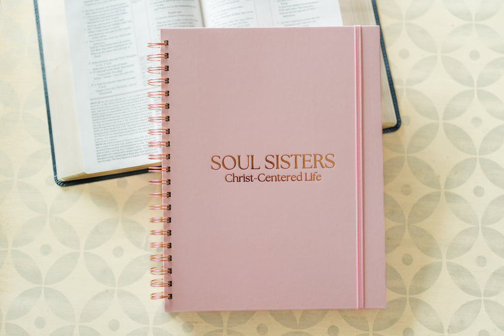 Soul Sisters Journal – 8.5×11 Pink Spiral with Rose Gold w/ "Soul Sisters, Christ-Centered Life"